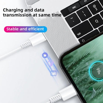 USB-C Cable for Daily Device Charging at Home or Travel showing 1m USB-C to USB-C charging and data transfer between laptop and smartphone