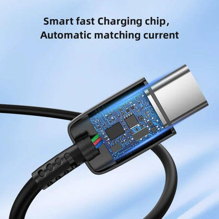USB-C Cable for Daily Device Charging at Home or Travel showing connector with smart fast charging chip and durable 1m cable