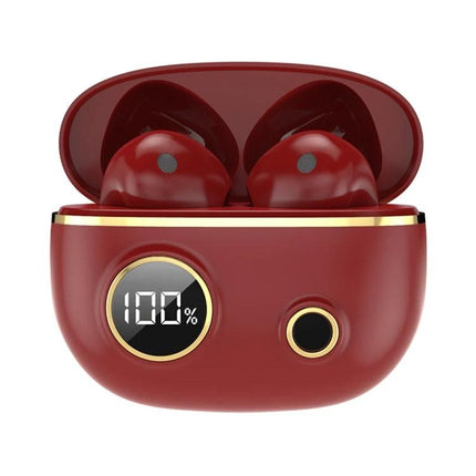 TWS Wireless Earbuds For Running Gym And Daily Commute red earbuds with digital battery display and waterproof design