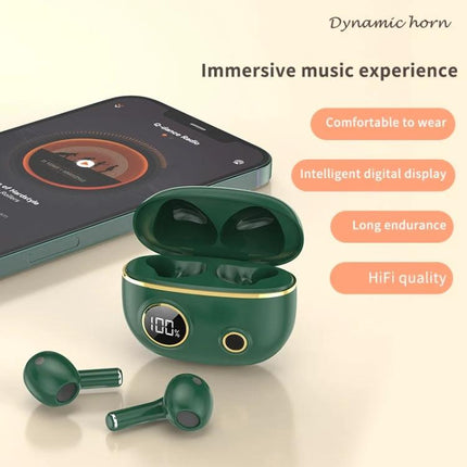 TWS Wireless Earbuds For Running Gym And Daily Commute green true wireless earbuds with charging case and digital battery display