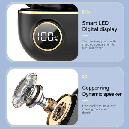 TWS Wireless Earbuds For Running Gym And Daily Commute black case with LED battery display and copper dynamic speaker parts