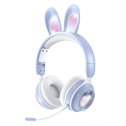 Rabbit Ear Foldable Bluetooth Headset With Mic For Everyday Use in pastel blue, foldable, built-in mic, 3.5mm jack
