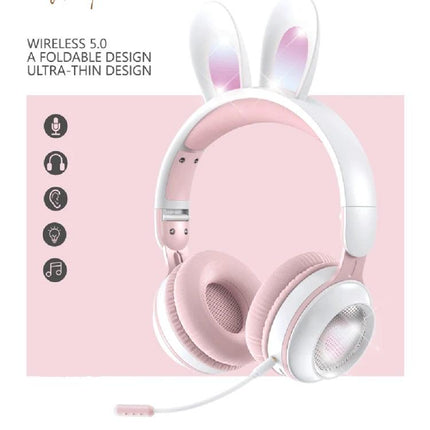 Rabbit Ear Foldable Bluetooth Headset With Mic For Everyday Use pink foldable headset with mic and 3.5mm jack