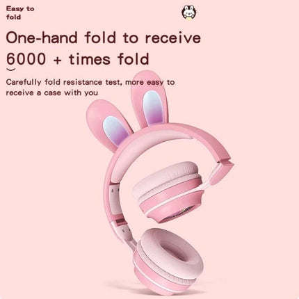 Rabbit Ear Foldable Bluetooth Headset With Mic For Everyday Use pink foldable headphones with bunny ears and one-hand 6000+ folds