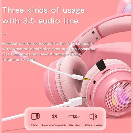 Rabbit Ear Foldable Bluetooth Headset With Mic For Everyday Use pink foldable headset with mic 3.5mm jack commuting use 100ch