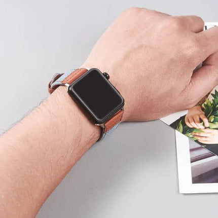 Leather Canvas Buckle Strap For Apple Watch 38-45mm | Syndmart
