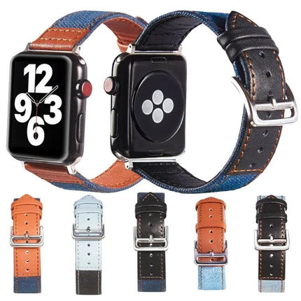 Leather Canvas Buckle Strap For Apple Watch 38-45mm
