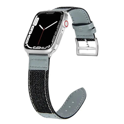 Denim Canvas Leather Replacement Watch Band For Apple Watch