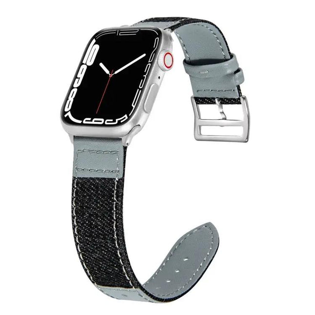 Denim Canvas Leather Replacement Watch Band For Apple Watch | Syndmart