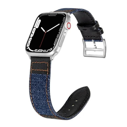 Denim Canvas Leather Replacement Watch Band For Apple Watch