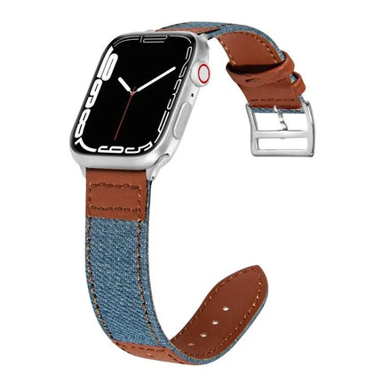 Denim Canvas Leather Replacement Watch Band For Apple Watch