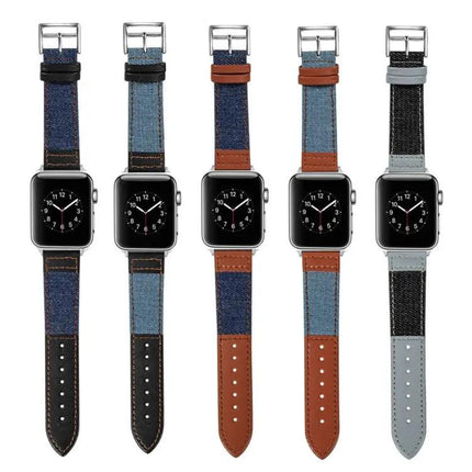 Denim Canvas Leather Replacement Watch Band For Apple Watch | Syndmart