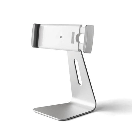 Universal Aluminum Tablet Stand for 7-13 Inch Devices adjustable silver desktop holder with silicone protection for video calls and cooking
