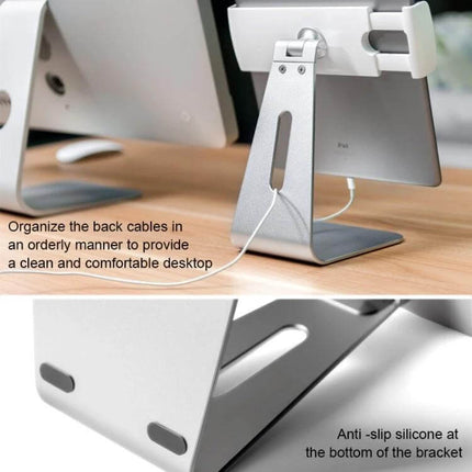 Universal Aluminum Tablet Stand for 7-13 Inch Devices – adjustable aluminum holder with silicone pads and cable slot for stable hands-free viewing