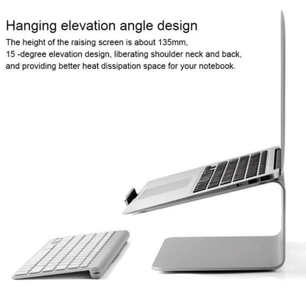 Aluminum Adjustable Laptop Stand for 11-17 Inch Laptops showing elevated 15° hanging angle for ergonomic viewing and heat dissipation