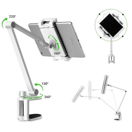 Adjustable Lazy Arm Holder for Phones and Tablets aluminum alloy flexible 4-13in hands-free 360° rotation, ideal for bed or desk viewing
