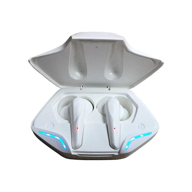 True Wireless In Ear Earbuds With Low Latency For Mobile Gaming compact white TWS-G11 case with LED indicators and earbuds