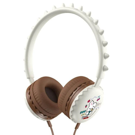 Kids Cartoon Wired Headphones With Microphone For Learning brown cushioned over-ear headset with playful cartoon side art