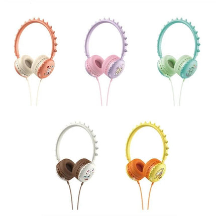 Kids Cartoon Wired Headphones With Microphone For Learning in five pastel colors for online classes and play