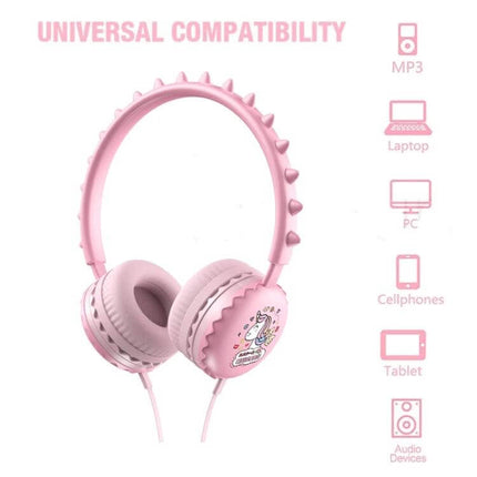 Kids Cartoon Wired Headphones With Microphone For Learning pink unicorn wired headset for kids online classes calls gaming