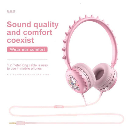 Kids Cartoon Wired Headphones With Microphone For Learning pink spiked kids headset for online classes and calls