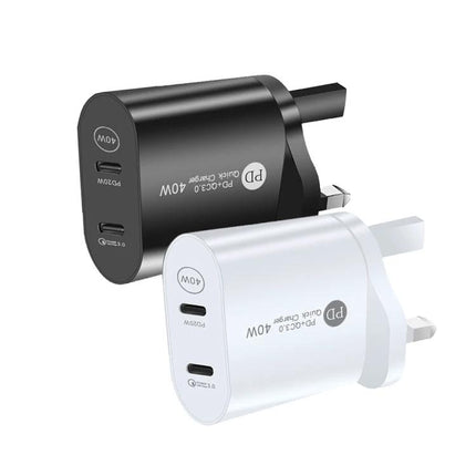 Essential Charger for Keeping Devices Powered in Daily Life - dual PD 20W USB-C wall charger in black and white, charges phone and tablet