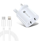 UK Plug + Type-C to 8 Pin Cable / White