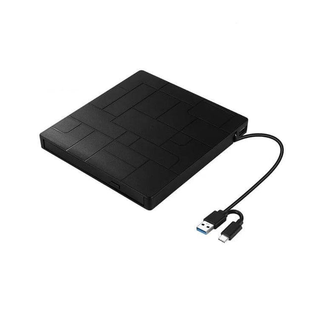 External USB DVD Recorder for Laptops and Desktops slim black external drive with USB cable for playing and recording CDs and DVDs