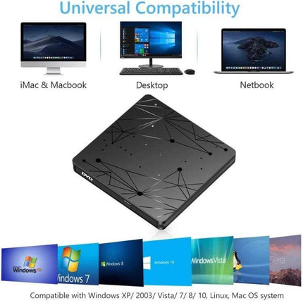 Slim External Portable DVD RW Drive for Laptops and Desktops - Slim USB/Type-C external DVD RW drive compatible with iMac, MacBook, Desktop and Netbook