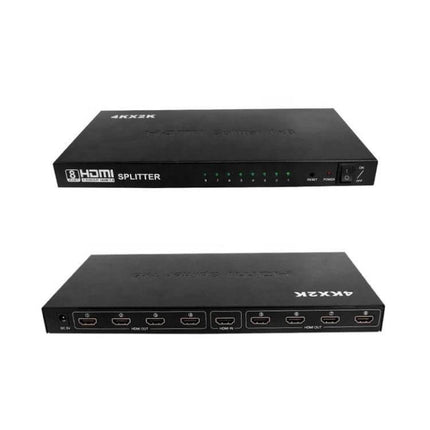 Eight-Port HDMI Splitter for Multiple Display Connections shown with eight HDMI outputs and LED status indicators