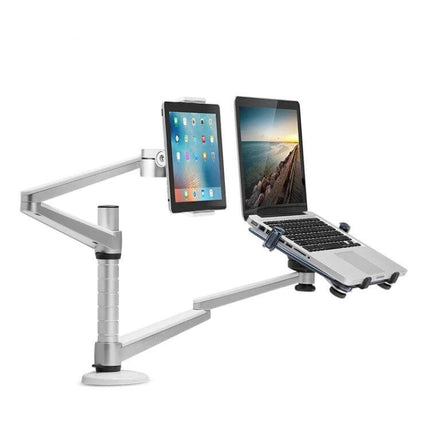 Adjustable Desk Stand for Laptops and Tablets Up to 16 Inches - dual-arm aluminum alloy mount for laptop and tablet, improves posture and workspace ergonomics