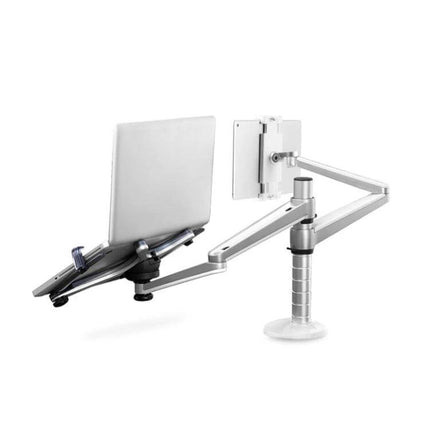 Adjustable Desk Stand for Laptops and Tablets Up to 16 Inches - dual-arm aluminum alloy laptop and tablet mount for ergonomic home office