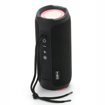 T And G Portable Weather Resistant Bluetooth Speaker For Outdoor Use compact black speaker with strap and LED light modes