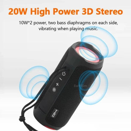 T And G Portable Weather Resistant Bluetooth Speaker For Outdoor Use showing compact black speaker with glowing lights