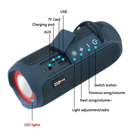T And G Portable Weather Resistant Bluetooth Speaker For Outdoor Use compact waterproof speaker with controls USB TF AUX LED lights
