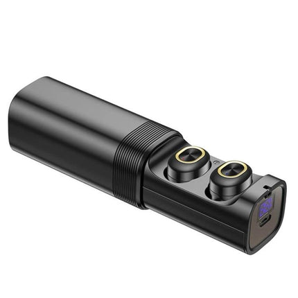 T And G True Wireless Earbuds With LED Battery Case showing black earbuds in charging case with LED battery display