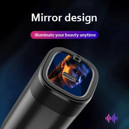 T And G True Wireless Earbuds With LED Battery Case showing mirror-design charging case with LED display and woman reflection
