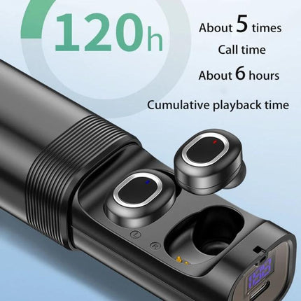 T And G True Wireless Earbuds With LED Battery Case showing earbuds in open charging case and LED display, Bluetooth 5.0, IPX4