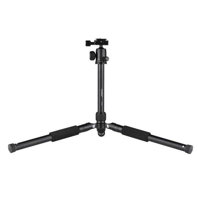 Portable Aluminum Tripod Monopod with Adjustable Ball Head shown low-angle on white background, compact travel camera support