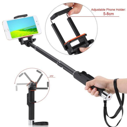 Selfie Stick for Capturing Everyday Moments with Phones — adjustable phone clip 5.5–8.5cm, extendable pole, wrist strap for travel and vlogging