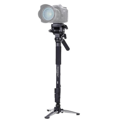 Yunteng Versatile Tripod Monopod with Fluid Drag Head for Photography shown as a black monopod with fluid drag head and mini tripod base