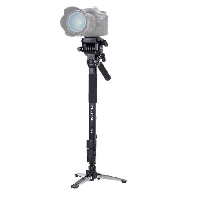 Yunteng Versatile Tripod Monopod with Fluid Drag Head for Photography mounted camera on monopod with mini tripod base for stable outdoor and studio shooting
