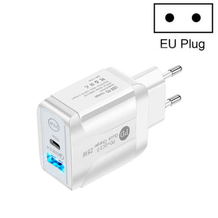 Reliable EU Plug Charger for Powering Daily Devices at Home - compact white EU wall charger with USB-C and USB-A ports