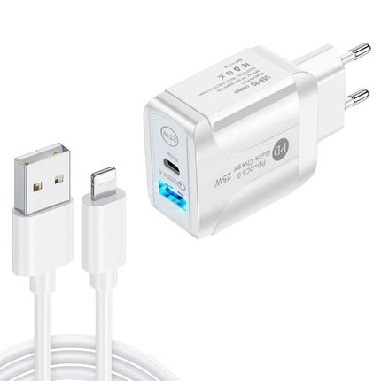 Reliable USB-C Charger for Home and Travel Device Charging - white 25W fast PD wall adapter with LED and USB-C cable