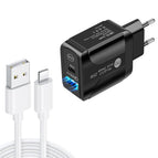 EU Plug + USB to 8 Pin Cable / Black