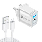 UK Plug + USB to 8 Pin Cable / White