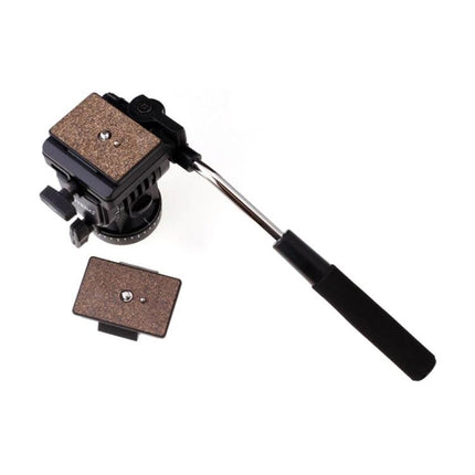 Yunteng Heavy Duty Tripod with Fluid Head for Video showing fluid head, quick release plate and pan handle for smooth panning and tilting