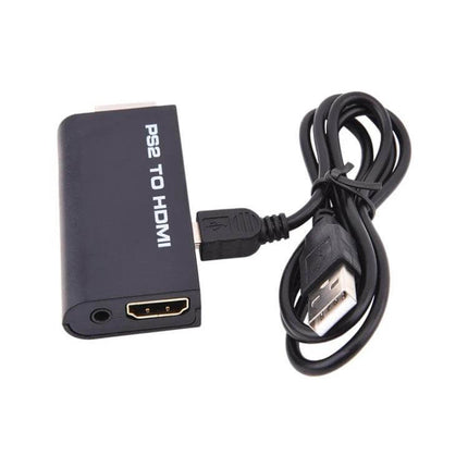 HDMI Converter for PS2 Gaming with 3.5mm Audio Output compact adapter with HDMI port and USB power cable for connecting PS2 to HDTV
