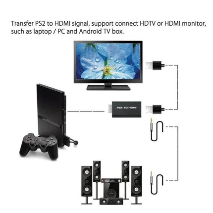 HDMI Converter for PS2 Gaming with 3.5mm Audio Output connected PS2 to HDTV with headphone jack for private audio