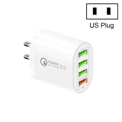 Multi-Port USB Charger for Daily Home and Travel Needs - white 4-port QC3.0 US plug charger, 30W fast charging for phone, tablet, headphones